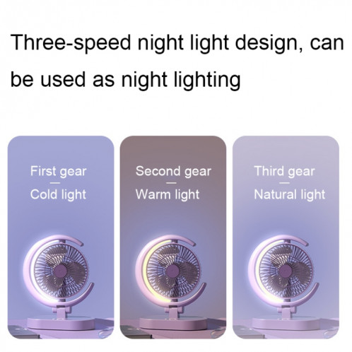 LF-002 Mini ventilateur de bureau à lumière rechargeable USB Ventilateur silencieux rotatif pour veilleuse (Violet) SH601B1158-011