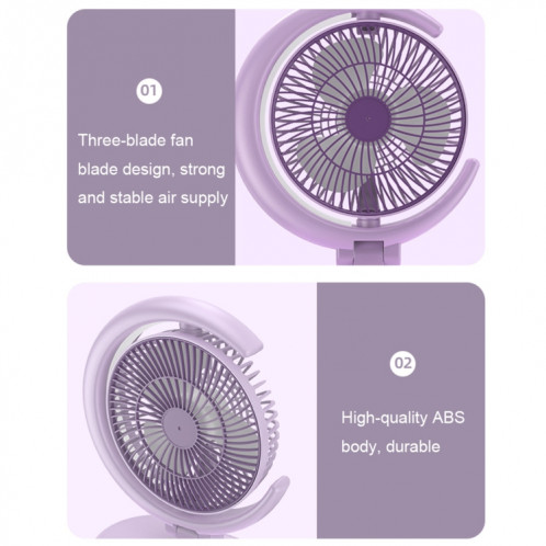 LF-002 Mini ventilateur de bureau à lumière rechargeable USB Ventilateur silencieux rotatif pour veilleuse (Violet) SH601B1158-011