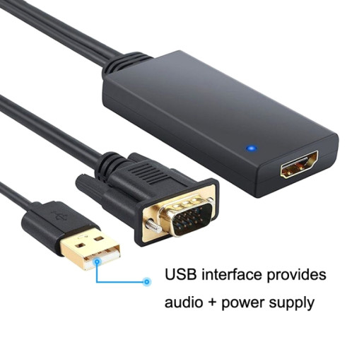 HD55Y Câble adaptateur VGA vers HDMI Convertisseur VGA + USB vers HD 1080P avec alimentation (Noir) SH001A1188-09