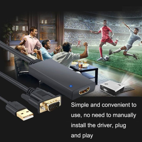 HD55Y Câble adaptateur VGA vers HDMI Convertisseur VGA + USB vers HD 1080P avec alimentation (Noir) SH001A1188-09
