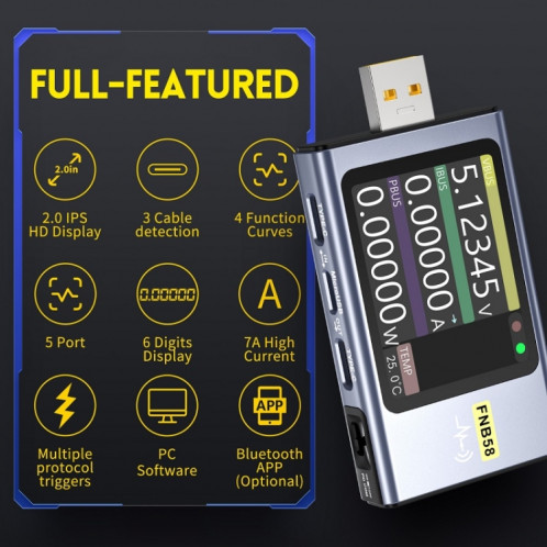 FNIRSI FNB58 Ampèremètre de tension USB TYPE-C Testeur de puissance à charge rapide, spécification : Bluetooth SF9201875-014