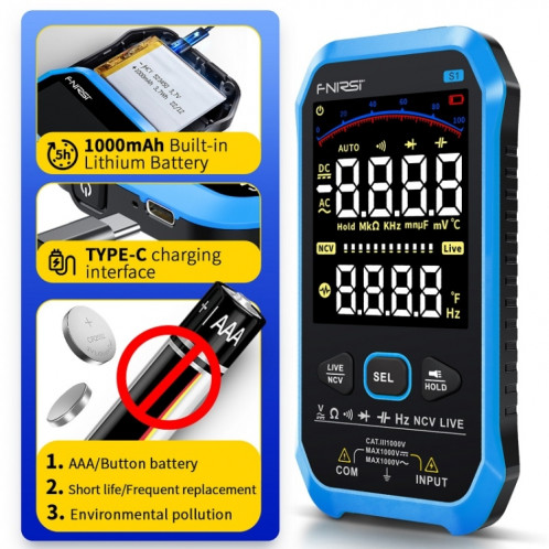 Multimètre numérique entièrement automatique de haute précision FNIRSI S1 (bleu) SF701A108-014