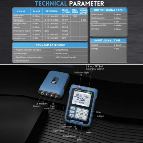FNIRSI SG-003A Générateur de Signal PWM Multifonctionnel Calibrateur de Courant de Tension 4-20ma, Prise EU (Bleu) SF801A1259-015