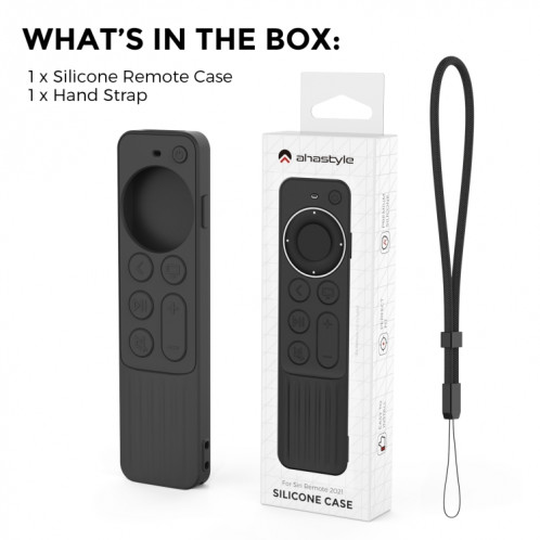 Pour Apple TV Siri Remote 2/3 AhaStyle PT166 Coque de protection en silicone pour télécommande anti-dérapante à rayures (noir) SA701B1778-08