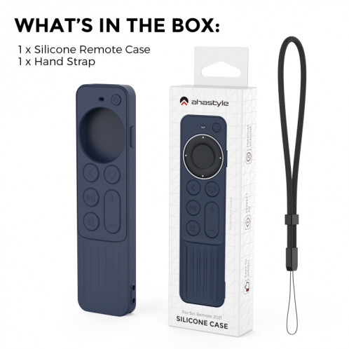 Pour Apple TV Siri Remote 2/3 AhaStyle PT166 Coque de protection en silicone pour télécommande anti-dérapante rayée (bleu nuit) SA701C1225-08
