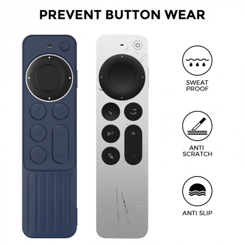 Pour Apple TV Siri Remote 2/3 AhaStyle PT166 Coque de protection en silicone pour télécommande anti-dérapante à rayures (noir) SA701B1778-08