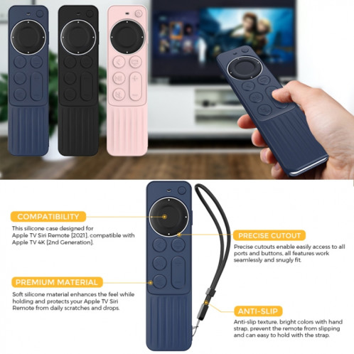 Pour Apple TV Siri Remote 2/3 AhaStyle PT166 Coque de protection en silicone pour télécommande anti-dérapante à rayures (noir) SA701B1778-08