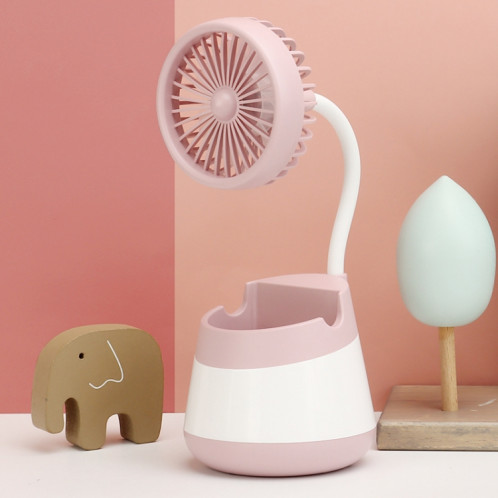 Ventilateur de porte-stylo de bureau de charge USB 276A avec fonction de support de téléphone ventilateur portable dortoir (rose) SH101A1592-08