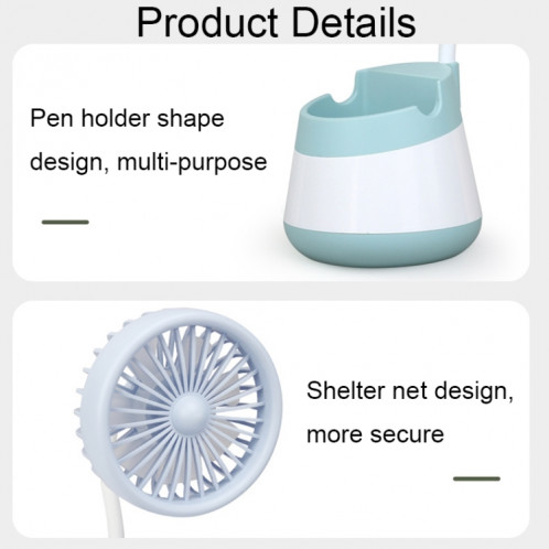 Ventilateur de porte-stylo de bureau de charge USB 276A avec fonction de support de téléphone ventilateur portable dortoir (bleu) SH101B740-08