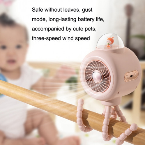 Ventilateur de poussette pour bébé Home Mute Refroidissement extérieur Ventilateur de pieuvre de lapin portable sans tête secouée (Blanc) SH98031578-011