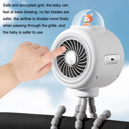 Ventilateur de poussette pour bébé Home Mute Refroidissement extérieur Ventilateur de pieuvre de lapin portable sans tête secouée (Blanc) SH98031578-011