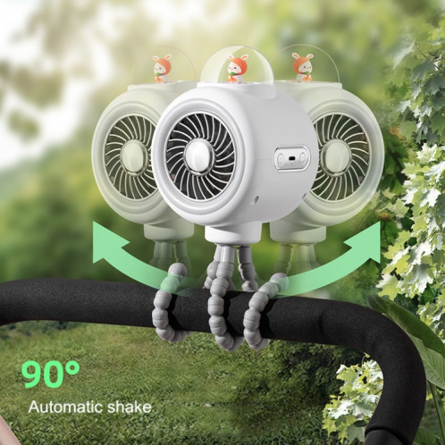 Ventilateur de poussette pour bébé Home Mute Refroidissement extérieur Ventilateur de pieuvre de lapin portable sans tête secouée (Blanc) SH98031578-011