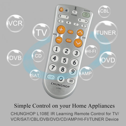 CHUNGHOP L108E Télécommande universelle d'apprentissage infrarouge SC60031800-07