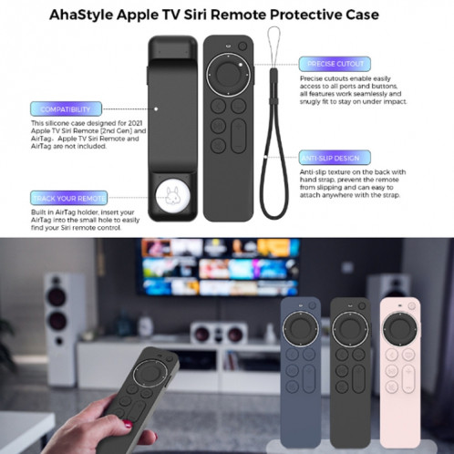 Pour Apple TV Siri Remote 2/3 AhaStyle PT165 Télécommande Étui de protection en silicone (Noir) SA801B1826-08