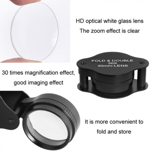 Loupe pliante d'évaluation de bijoux de lentille en verre optique 30x 30mm (emballage en carton) SH201A936-08