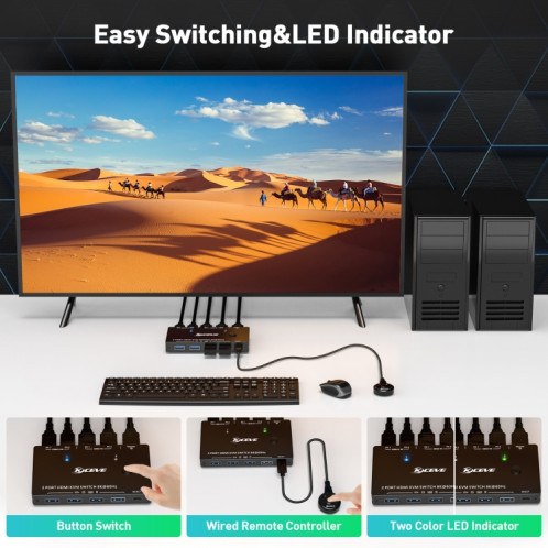 KC-KVM8201 Commutateur USB3.0 Imprimante à disque U Deux ordinateurs pour partager le commutateur KVM HDMI 8K (Noir) SH301A1833-09