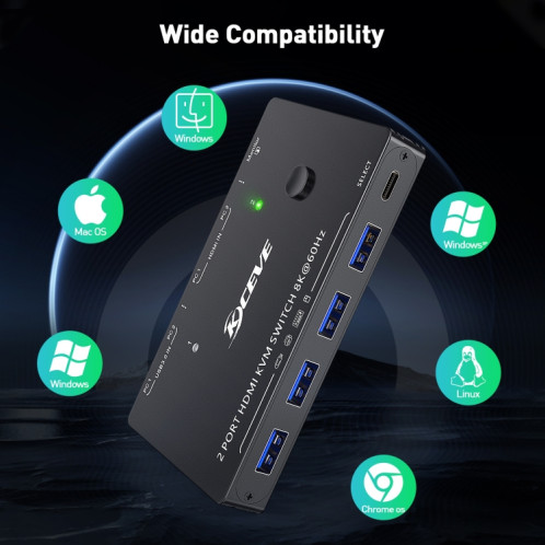 KC-KVM8201 Commutateur USB3.0 Imprimante à disque U Deux ordinateurs pour partager le commutateur KVM HDMI 8K (Noir) SH301A1833-09