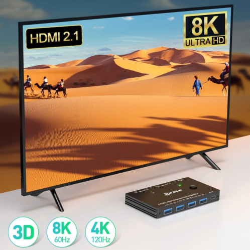KC-KVM8201 Commutateur USB3.0 Imprimante à disque U Deux ordinateurs pour partager le commutateur KVM HDMI 8K (Noir) SH301A1833-09