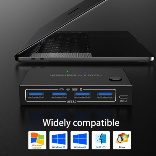 KC-KVM201A 2 en 1 sortie 4K 60HZ HDMI KVM Commutation USB3.0 Imprimante partagée en forme d'ordinateur Disque U (Noir) SH301A1686-08