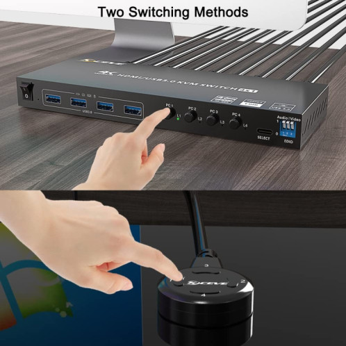 KVM401A 4 Ports USB 3.0 Périphérique Partagé HDMI KVM Switch HUB Convertisseur Partagé (Noir) SH701A989-09