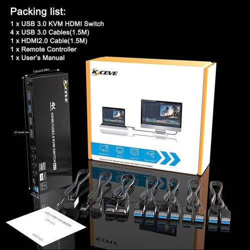 KVM401A 4 Ports USB 3.0 Périphérique Partagé HDMI KVM Switch HUB Convertisseur Partagé (Noir) SH701A989-09