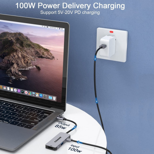 QGeeM UH03-1 USB3.0 Station d'accueil multifonctionnelle Type-C PD100W HUB (3 en 1) SQ401A1503-06