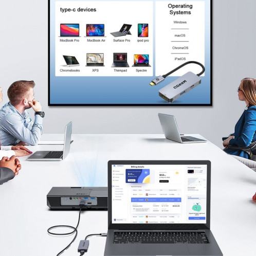 QGeeM UH03-1 USB3.0 Station d'accueil multifonctionnelle Type-C PD100W HUB (3 en 1) SQ401A1503-06