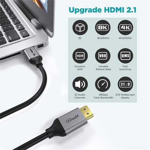 QGeeM QG-AV17 Prise en charge du câble de connexion HDMI vers HDMI Longueur 8K et 60Hz 4,5 m SQ20041453-010