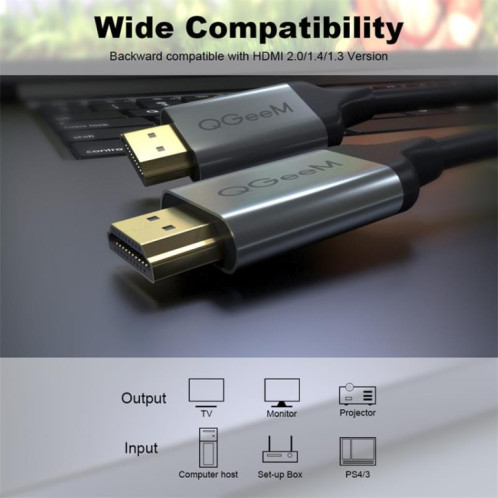 QGeeM QG-AV17 Prise en charge du câble de connexion HDMI vers HDMI Longueur 8K et 60Hz 4,5 m SQ20041453-010