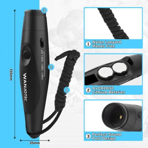 WANJOTEC EW001 Sifflet électronique d'entraîneur d'arbitre d'entraînement extérieur à grand volume, couleur : noir SW53011537-09