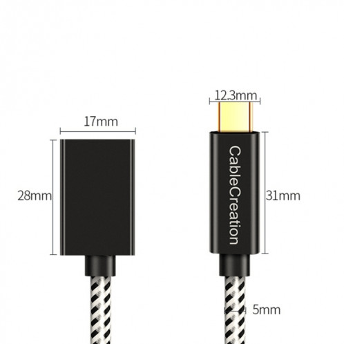 CC0316 0,3 m Type-C / USB-C Câble d'extension mâle à femelle Câble de chargement de téléphone d'ordinateur (Noir) SH801A226-013