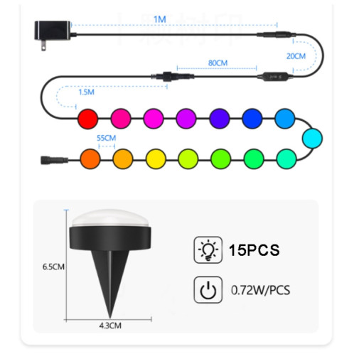 SKS-JZ-13 DC 12V 10m 15 LEDs Bluetooth RGB Lawn Light String Étanche LED Enterré Lumières UK Plug SH4003934-010