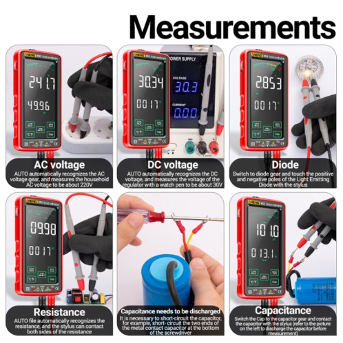 Multimètre rechargeable à plage automatique à écran tactile intelligent ANENG 683 (rouge) SA801A1886-011