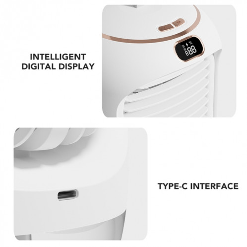RD22 Ventilateur d'humidification rotatif Lumière d'ambiance à lumière chaude Tête secouante automatique avec refroidisseur d'air à affichage numérique (Blanc) SH801A1404-010