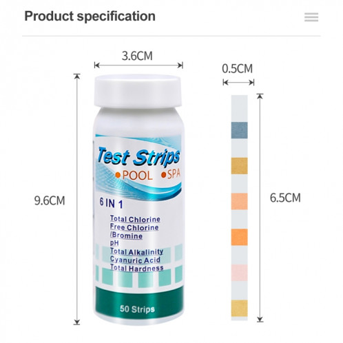 50pcs PH075 6 en 1 chlore résiduel PH détecteur de qualité de l'eau papier de test PH SH66381260-010