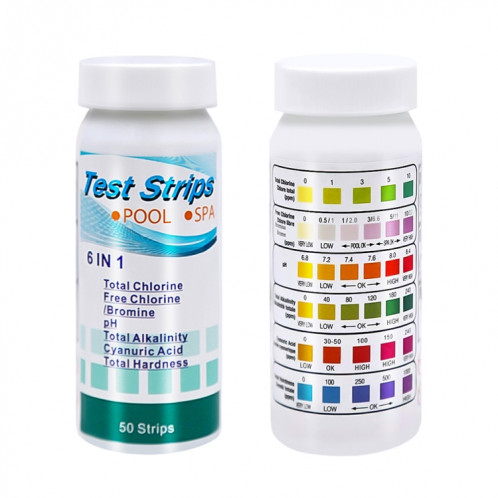 50pcs PH075 6 en 1 chlore résiduel PH détecteur de qualité de l'eau papier de test PH SH66381260-010