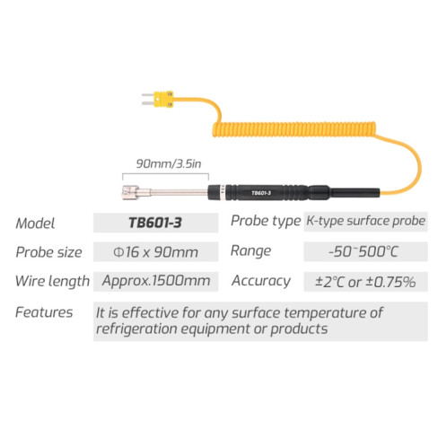 Sonde de type K à thermocouple de surface TASI TB601-3 à utiliser avec un thermomètre ST07031026-07