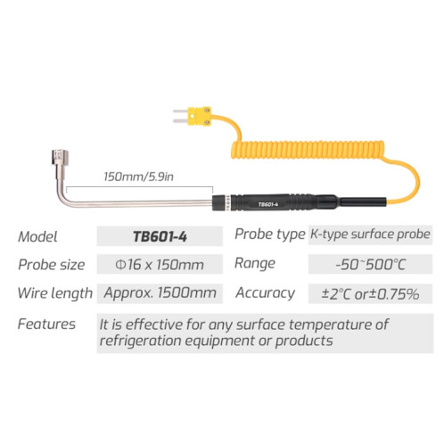 TASI TB601-4 Coude Surface Thermocouple K-Type Sonde Utilisation Avec Thermomètre ST07041434-07