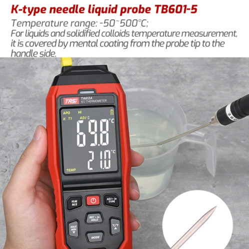 TASI TB601-5 Sonde liquide à aiguille pointue Sonde de type K Utilisation avec thermomètre ST07051894-07