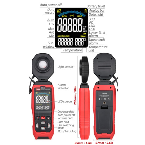 TASI TA632B Connexion USB à un ordinateur Compteur d'éclairement numérique Testeur de luminosité Compteur de luminosité ST57021887-012