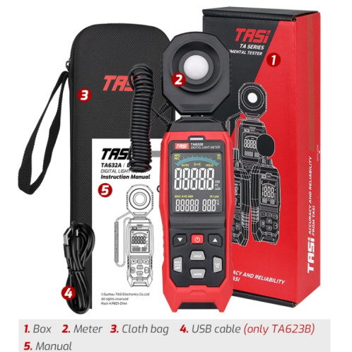 TASI TA632B Connexion USB à un ordinateur Compteur d'éclairement numérique Testeur de luminosité Compteur de luminosité ST57021887-012