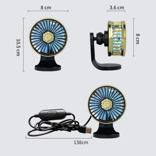 F210 Base de sortie d'air de voiture à double moteur Ventilateur USB à double usage (or) SH601C789-011