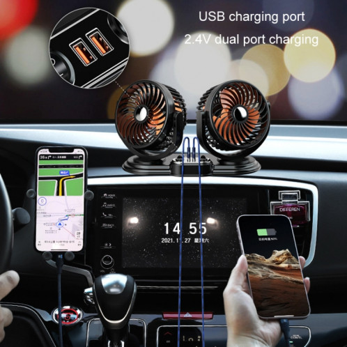 F621 Tourne-disque rotatif pour voiture Ventilateur silencieux à double tête pour voiture, modèle : USB SH00011676-012