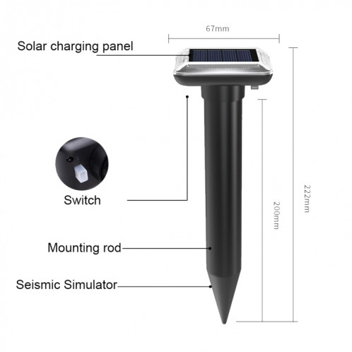 SJZ038 Répulsif à ultrasons solaire étanche pour rats à ultrasons extérieur, couleur : noir SH0301173-09