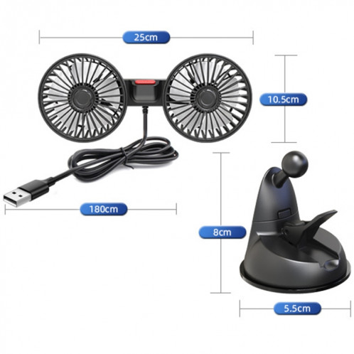 F4206 Ventilateur USB de voiture à double tête à ventouse (noir) SH601A1320-010