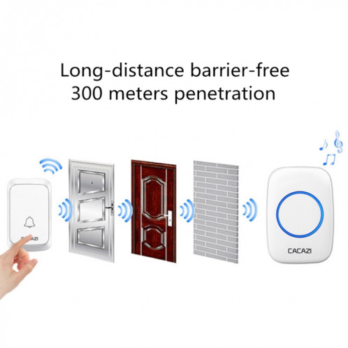 CACAZI A06-DC Sonnette étanche sans fil 1 à 2 piles Smart Home (Blanc) SC701A787-012