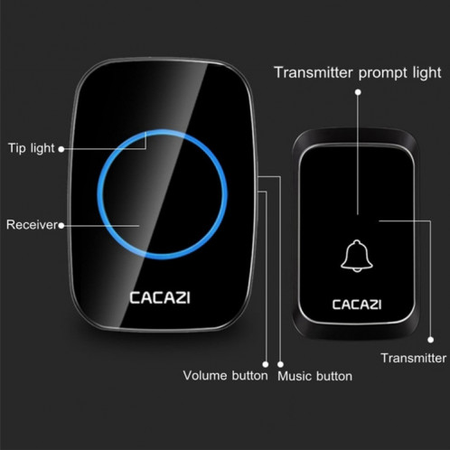 CACAZI A06-DC 1 à 2 Batterie Smart Home Sonnette Étanche Sans Fil (Noir) SC701B1664-012