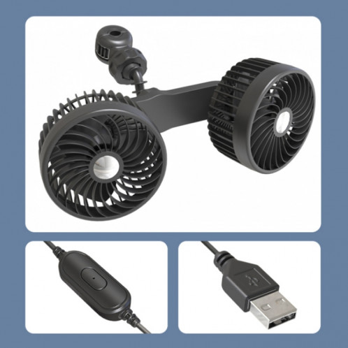 F6207 Ventilateur à double tête USB à fermeture éclair pour siège arrière de voiture, modèle : USB SH19011315-012