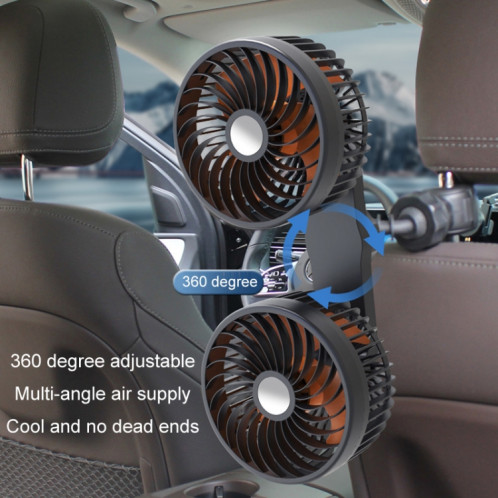 F6207 Ventilateur à double tête USB à fermeture éclair pour siège arrière de voiture, modèle : allume-cigare avec USB SH190225-012