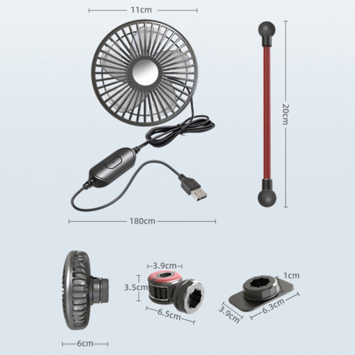 F508 Ventilateur de tuyau réglable à vitesse d'air USB pour siège arrière de voiture (noir rouge) SH701A1984-011